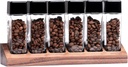 Normcore 6 Tubes Single Dose Espresso Bean Cellars, Coffee Beans Storage Tube Vial Vault with One-Way Exhaust Valve, Glass Coffee Bean Capsules with Genuine American Walnut Display Stand