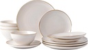 Famiware Plates and Bowls Sets for 4, 12 Pieces Stoneware Dinnerware Sets, Dishes Set, Reactive Glaze Dishware Sets, Dishwasher & Microwave Safe, Tempus Series - Antique White