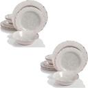 Gibson Studio California Mauna Elegant 12-Piece Durable Chip Resistant Melamine Dinnerware Set with 4 Dinner Plates, 4 Dessert Plates, and 4 Bowls, Ice (2 Pack)
