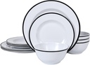 Dishwasher Safe Melamine Dinnerware Sets- 12Pcs Plates and Bowls Sets for Casual Dining Indoor and Outdoor Dining Party Camping, Bpa-Free&Unbreakable Tableware Sets Service for 4