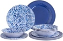 Missyip Melamine Dinnerware Set, 12 Piece Melamine Dishes Service for 4, Floral Plates and Bowls Sets, for Indoor and Outdoor Use, Dishwasher Safe, Lightweight Unbreakable,Bpa Free (Blue)
