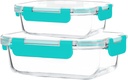 KOMUEE 2 Packs Glass Meal Prep Container, Glass Food Storage Containers with Locking Lids, Airtight Glass Lunch Containers, BPA Free, Microwave, Oven, Freezer & Dishwasher Friendly，Green