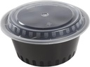 Amercare 7 Inch round Black Plastic Containers with Lids, 38 Ounces for Microwave or Freezer, Pack of 150