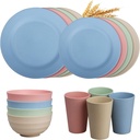 Wheat Straw Dinnerware Sets of 4 - Unbreakable Cups, Camping Plates and Bowls Sets for Home - Lightweight and Microwave Dishwasher Safe Dinnerware Sets (16 Pieces)