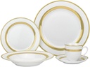 Royalty Porcelain White 20 Pc Dinnerware Set with Gold Celtic Strip, Bone China, White, Gold