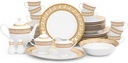 Porcelain Dinnerware Set for 8 - Luxurious 49 Piece Vintage Design - Gold Rimmed Cups, Plates and Bowls Dish Sets - Kitchen Dining Tableware for Gifts, Formal Occasions and Everyday Dishes