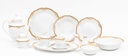 White and Gold Dinnerware Set - 57 Piece Vintage Porcelain Floral Ornament Design Tableware Setting for Every Day and Formal Occasions Service for 8
