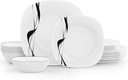 Dinnerware Set, Homeelves Square 18-PCS Kitchen Opal Dishes Set Service for 6, Lightweight Glass Plates and Bowls Set, Break and Chip Resistant, Safety for Microwave & Dishwasher,Modern Line-3