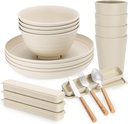 28Pcs Wheat Straw Dinnerware Sets for 4, Microwave Safe Wheat Straw Plates and Bowls Sets, Large Plates, Bowls, Cups