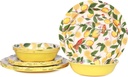 Melamine Dinnerware Sets,12Pcs Plates and Bowls Sets,Plates,Dishes,Bowls,Service for 4, Dishwasher Safe,Indoor and Outdoor Use,Lemon