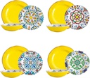 Missyip Melamine Dinnerware Set 12 Pcs Durable Dishware Colorful Plate Bowl Set Dishwasher Safe Shatter Proof Chip Resistant Not Microware Not Oven (Multicolor)