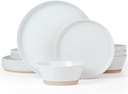Famiware Saturn Dinnerware Sets, 12 Piece Dish Set, Plates and Bowls Sets for 4, White