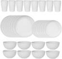 Wheat Straw Dinnerware Sets for 8 Person，Eco-Friendly、Unbreakable，Degradabl Wheat Straw Plates、Cups、Bowls and Saucers Sets, Total 32 Pcs，Travel Camping Set，Dishwasher and Microwave Safe（White）