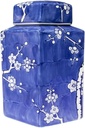 Hand Painted Procelain Jar - Blue/White Hexagon
