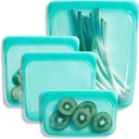Stasher Platinum Silicone Food Grade Reusable Storage Bag, Aqua (Bundle 4-Pack Small) | Reduce Single-Use Plastic | Cook, Store, Sous Vide, or Freeze | Leakproof, Dishwasher-Safe, Eco-Friendly