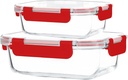 KOMUEE 2 Pack Glass Meal Prep Containers, Glass Food Storage Containers with Locking Lids, Airtight Glass Lunch Containers, BPA Free, Microwave, Oven, Freezer & Dishwasher Friendly，Red