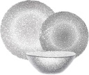 Glass Dinnerware Set: Fancy Set of Textured Clear Glass Dinner Plates and Bowls - Includes Dinner Plate, Salad Plate, and Soup Bowl - Service for Four - 12 Piece Glass Dishes Set (Ocean)