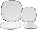 Royalty Porcelain Fancy Square Design 20-Pc Dinnerware Set 'Golden Wave', Premium Porcelain