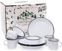 Golden Rabbit Enamelware - 12-Piece Dinnerware Gift Set (Rolled Black Rim)