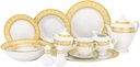 Dinnerware Set in Gold and White Fine Porcelain for Every Day or Formal Occasions, Tableware Setting 57 Pieces Service for 8