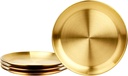 Hbluefat 4 PCS 12 Inch Gold Brushed Stainless Steel Plate,Round Metal Dinner Plates,Kitchenware Dinner Dishes Serving Tray Camping Plates for Bbq,Snack,Steak,Food Serving,Dishwasher Safe (Golden)