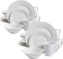 Gibson Home 102563.16RM Classic Porcelain Zen Buffet 16 Piece round Dinnerware Set with Multi Sized Plates, Bowls, and Mugs, White (2 Pack)