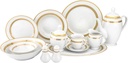 Royalty Porcelain White 57Pc Dinner Set Gold Celtic Strip Bone China Porcelain