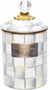 MACKENZIE-CHILDS Sterling Check Enamel Canister, Gray-And-White Kitchen Storage Container with Lid, Medium