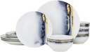 Royalty Porcelain 12-Pc Dinner Set 'Blue Lazuli', Bone China Porcelain