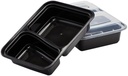 30Oz - 2 Compartment - Disposable Black Meal Prep/Bento Box with Clear Dome Lids - Rectangular Plastic Meal Containers - Reusable Box : Perfect for Salad, Meal Prep and Fruits : Set of 450