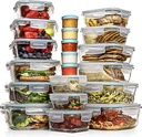 Razab 35 Pc Set Glass Food Storage Containers with Lids - Meal Prep Airtight Bento Boxes Bpa-Free 100% Leak Proof (15 Lids,15 Glass & 5 Plastic Sauce/Dip Containers)