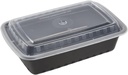Amercare 8.75 Inch X 6 Inch Black Plastic Container, 2 Inches Deep, 38 Ounces, for Microwave or Freezer, Pack of 150