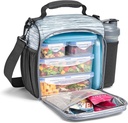 Fit & Fresh JAXX, 9Pc Meal Prep Lunch Bag, Gray, Unisex, Polyester, Large Capacity, Insulated, with Containers, Ice Packs, Shaker Bottle