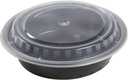 Amercare 7 Inch round Black Plastic Containers with Lids, 24 Ounces for Microwave or Freezer, Pack of 150