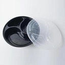 48Oz - 3 Compartment - Disposable Black Meal Prep/Bento Box with Clear Dome Lids - round Plastic Meal Containers - Reusable Box : Perfect for Salad, Meal Prep and Fruits : Set of 100