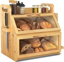 Extra Large Bread Box, Double Layer Bread Box for Homemade Bread, Bamboo Wooden Bread Storage Container with Tool Holder | Handles | Window, Assembly Required(14.9" X 11" X 15.3") Natural