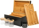 Large Strong Bamboo Storage Box with Rolling Tray, Decorative Wooden Stash Box with Lid, Airtight Jars, Grinder & Cleaning Brush – Perfect Food & Snacks Organizer Magnetic Lock Box