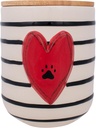 DEMDACO Pawprint Heart Red and White 8 X 6 Wood and Ceramic Canister with Lid