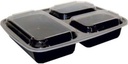 32 Oz Microwaveable 3 Compartment Black Rectangular Container Lid Combo 150 CT