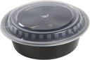 Amercare 7 Inch round Black Plastic Containers with Lids, 32 Ounces for Microwave or Freezer, Pack of 150