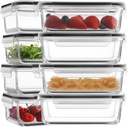 HOMBERKING 8 Pack Glass Food Storage, Meal Prep Containers, Airtight with Lids - Bpa-Free & Leak Proof (8 Lids & 8 Containers) 30Oz