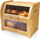 Arise Stylish Bamboo Bread Box for Kitchen Countertop, Extra Large 2-Shelf Wooden Bread Storage Container with Clear Windows and Air Vents Keep Bread, Bagels and Rolls Fresh, Self Assembly