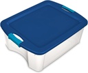 Sterilite 12 Gal Latch and Carry, Stackable Storage Bin with Latching Lid, Plastic Container to Organize Closets, Clear with Blue Lid, 6-Pack