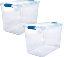 HOMZ 112 Quart Multipurpose Stackable Storage Container Tote Bins with Secure Latching Lids for Home and Office Organization, Clear (2 Pack)