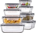 HOMBERKING 8 Pack Glass Food Storage Containers, Meal Prep, Airtight Bento Boxes with Leak Proof Locking Lids for Microwave, Oven, Freezer and Dishwasher, BPA Free, 5-35Oz