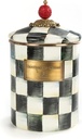 MACKENZIE-CHILDS Courtly Check Enamel Canister, Black-And-White Kitchen Storage Container with Lid, Medium