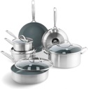 Greenpan Treviso Stainless Steel Healthy Ceramic Nonstick, 10 Piece Cookware Pot