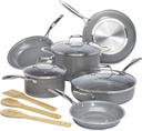 Goodful Ceramic Nonstick Pots and Pans Set, Titanium-Reinf
