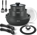 Induction Cookware Set 13 Pieces, Non Stick Pots and Pans Set with Detachable Ha
