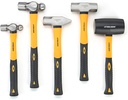 STEELHEAD 5-Piece Fiberglass Handle Hammer & Mallet Set, 16Oz Ball-Peen Hammer, 32Oz Ball-Pein Hammer, 32Oz Rubber Mallet, 3Lb Sledge Hammer, 3Lb Cross-Pain Hammer